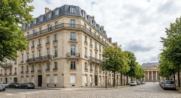 Vue urbaine de Versailles montrant un b&acirc;timent r&eacute;sidentiel ou tertiaire avec une fa&ccedil;ade pr&eacute;sentant des &eacute;l&eacute;ments architecturaux caract&eacute;ristiques de la commune, dans un environnement urbain typique. La photo doit clairement identifier le contexte urbain et les b&acirc;timents d'acc&egrave;s difficile o&ugrave; interviennent les cordistes, distincte de la skyline de Boulogne-Billancourt d&eacute;j&agrave; utilis&eacute;e dans la section.